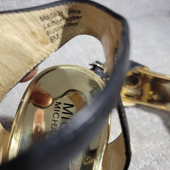 Michael Kors Heels Gold Black Leather Open Toe Buckle Ankle Strap Shoes Womens 8 - Picture 14 of 15